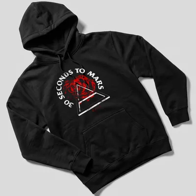 Graphic illustration of a red rose in a triangle with band name below — printed on a unisex hoodie