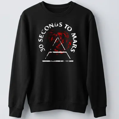 Graphic illustration of a red rose in a triangle with band name below — printed on a unisex sweatshirt