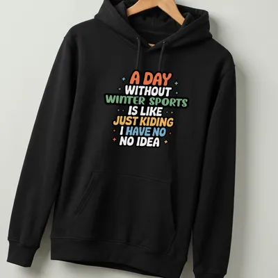 Colorful cartoon design featuring winter sports humor text — printed on a unisex hoodie
