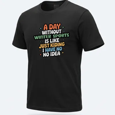 Colorful cartoon design featuring winter sports humor text