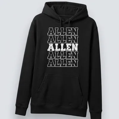 Bold collegiate text reading 'ALLEN ALLEN ALLEN ALLEN ALLEN ALLEN' in white. — printed on a unisex hoodie