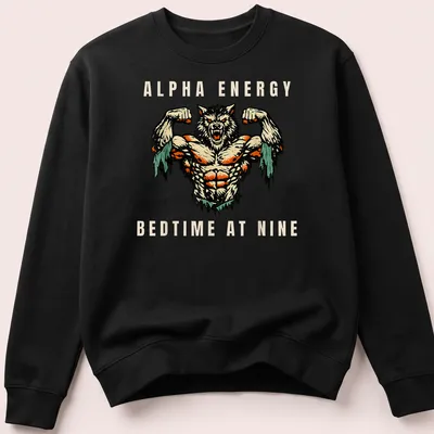 Vintage comic style shirt featuring a muscular werewolf and humorous text. — printed on a unisex sweatshirt