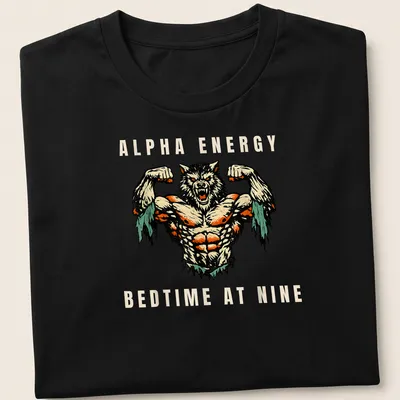 Vintage comic style shirt featuring a muscular werewolf and humorous text.