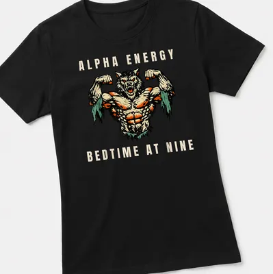 Vintage comic style shirt featuring a muscular werewolf and humorous text. — printed on a women's shirt