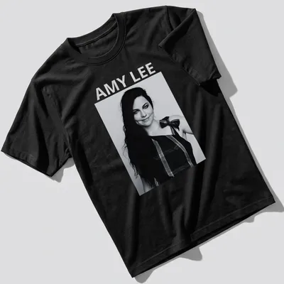 Black and white portrait of Amy Lee with bold lettering underneath