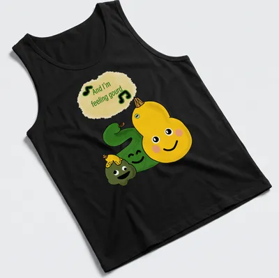 Kawaii cartoon t-shirt with cute vegetables and text about feeling gourd — printed on a tank top