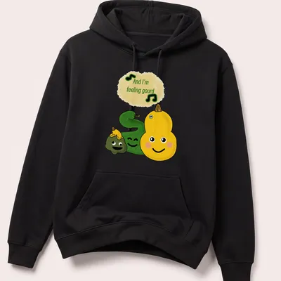 Kawaii cartoon t-shirt with cute vegetables and text about feeling gourd — printed on a unisex hoodie