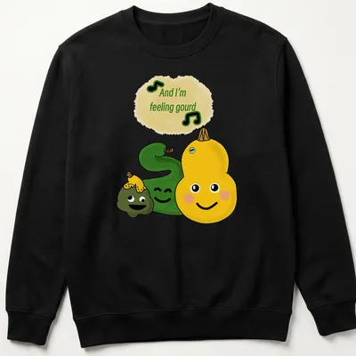 Kawaii cartoon t-shirt with cute vegetables and text about feeling gourd — printed on a unisex sweatshirt