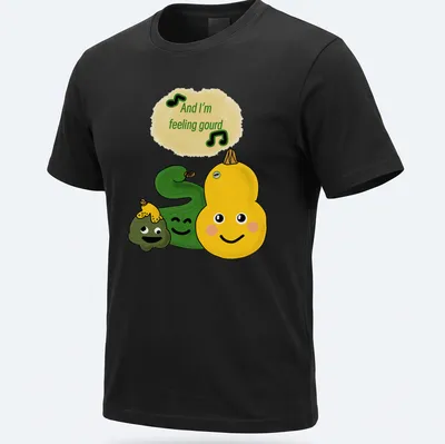 Kawaii cartoon t-shirt with cute vegetables and text about feeling gourd
