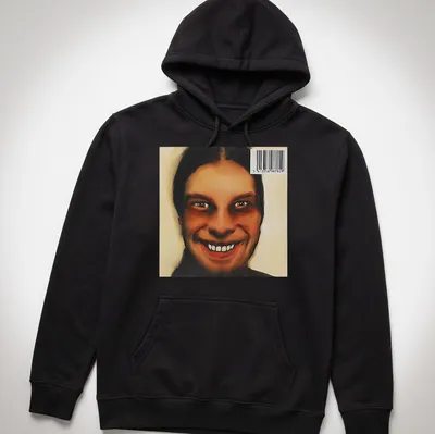 Digital art of a smiling face in brown, black, and white shades — printed on a unisex hoodie