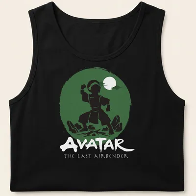 Silhouette of an earthbender with Avatar text in bold lettering — printed on a tank top