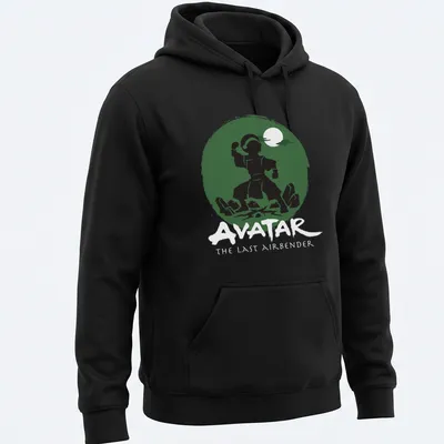 Silhouette of an earthbender with Avatar text in bold lettering — printed on a unisex hoodie