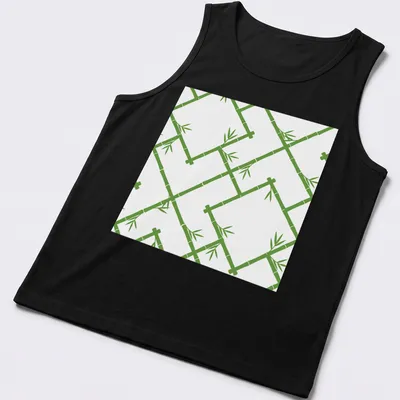 Bamboo lattice pattern in white and grass green on a modern — printed on a tank top