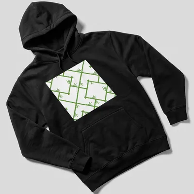 Bamboo lattice pattern in white and grass green on a modern — printed on a unisex hoodie
