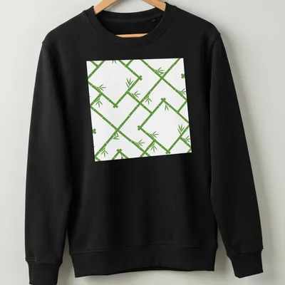 Bamboo lattice pattern in white and grass green on a modern — printed on a unisex sweatshirt