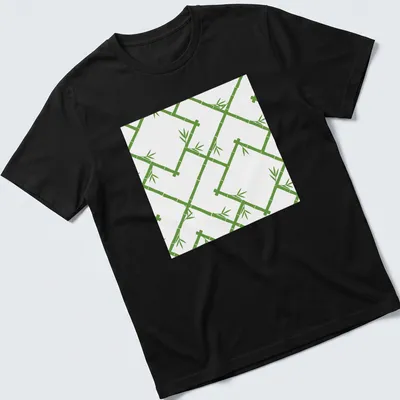 Bamboo lattice pattern in white and grass green on a modern T-shirt