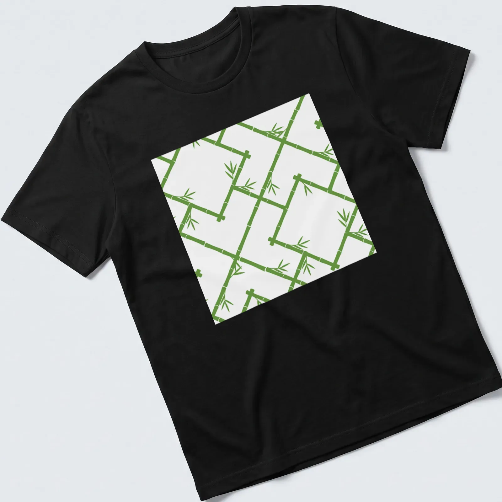 Bamboo lattice pattern in white and grass green on a modern — printed on a unisex t-shirt