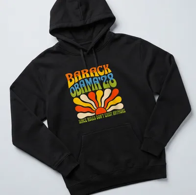 Psychedelic sunburst design featuring Barack Obama and humorous text — printed on a unisex hoodie