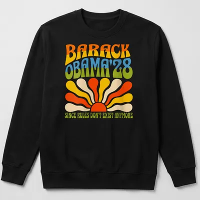 Psychedelic sunburst design featuring Barack Obama and humorous text — printed on a unisex sweatshirt