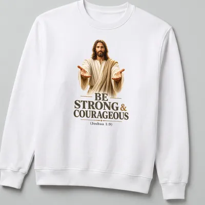 Realistic depiction of Jesus with inspirational text on a — printed on a unisex sweatshirt