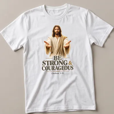 Realistic depiction of Jesus with inspirational text on a — printed on a unisex t-shirt
