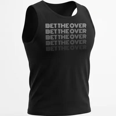 Bold line art sports betting quote on a T-shirt in black and white — printed on a tank top