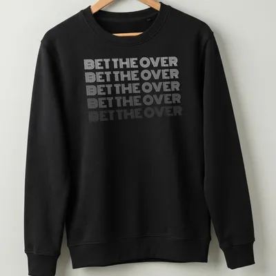 Bold line art sports betting quote on a T-shirt in black and white — printed on a unisex sweatshirt