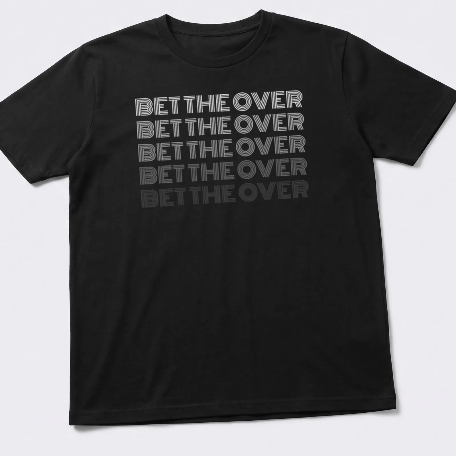 Bold line art sports betting quote on a T-shirt in black and white — printed on a unisex t-shirt