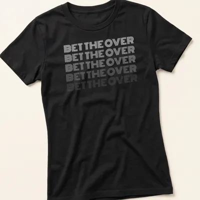 Bold line art sports betting quote on a T-shirt in black and white — printed on a women's shirt