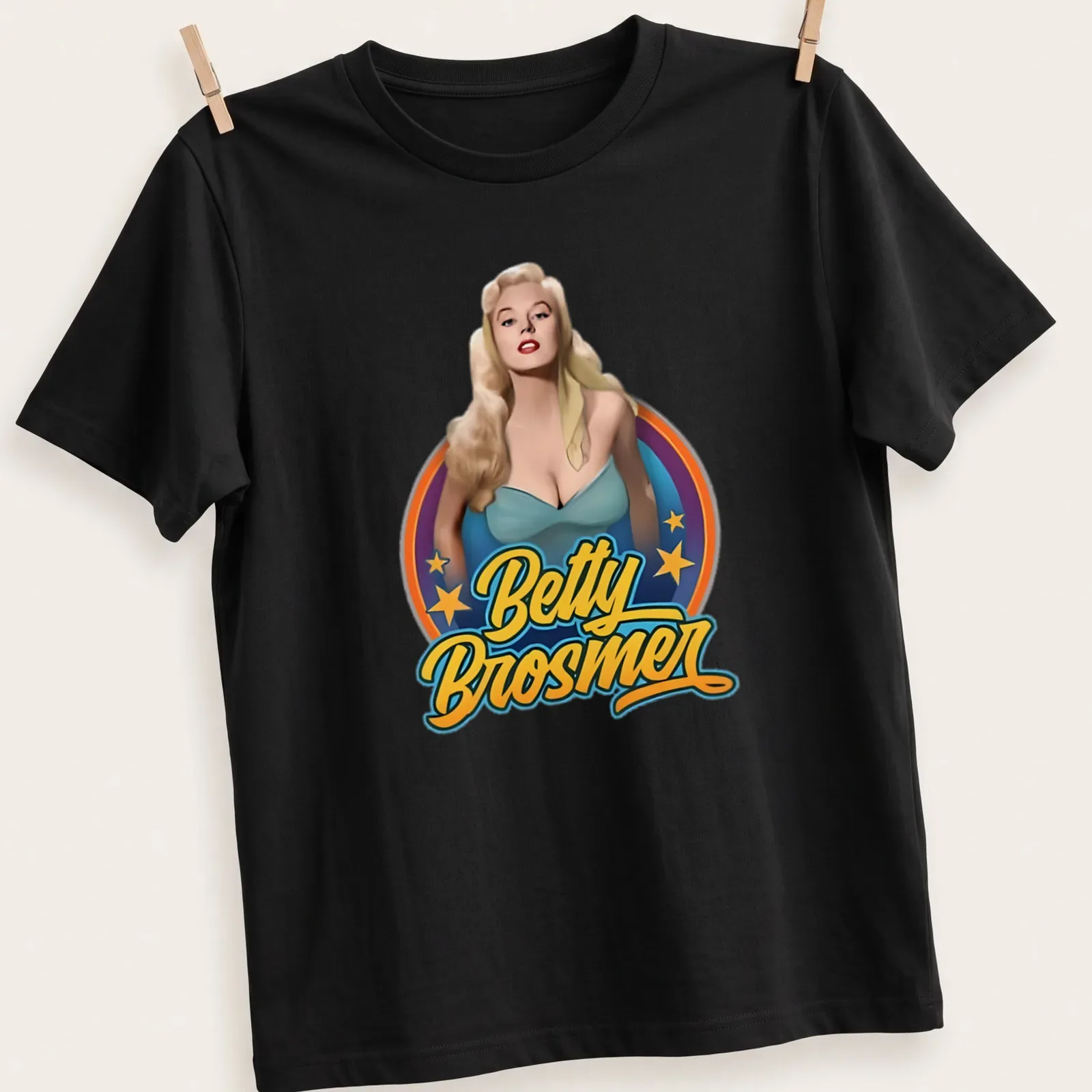 Retro pin-up t-shirt featuring Betty Brosmer in vibrant colors. — printed on a unisex t-shirt