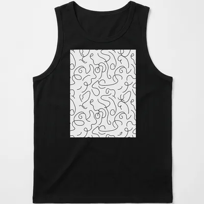 Abstract black and white line patterns in a minimalist design. — printed on a tank top