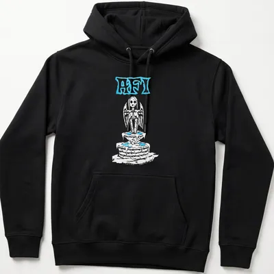 A sketch of an angel statue with the text ABST in light blue, white, and gray. — printed on a unisex hoodie