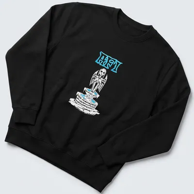 A sketch of an angel statue with the text ABST in light blue, white, and gray. — printed on a unisex sweatshirt
