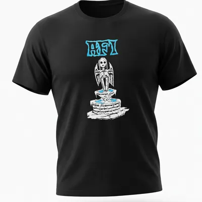 A sketch of an angel statue with the text ABST in light blue, white, and gray. — printed on a unisex t-shirt