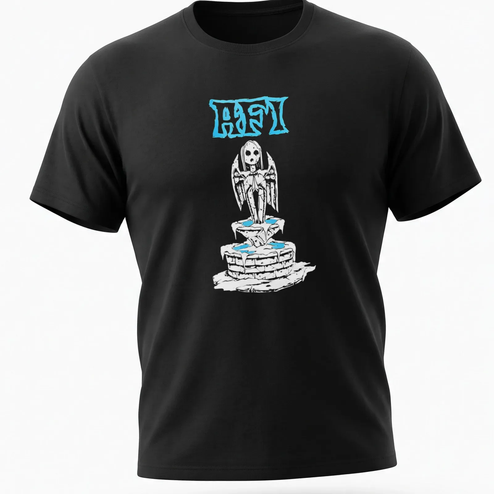 A sketch of an angel statue with the text ABST in light blue, white, and gray. — printed on a unisex t-shirt