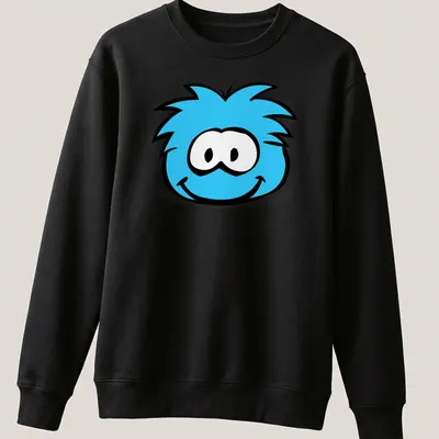 Cartoon blue puffle character with cute face design — printed on a unisex sweatshirt