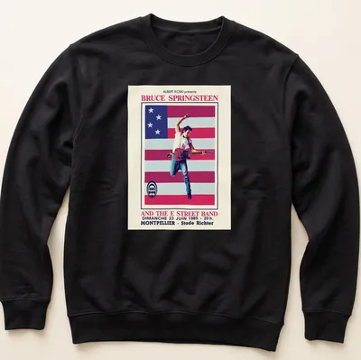 Vintage concert T-shirt featuring Bruce Springsteen and E Street Band details in red, white, blue, and black. — printed on a unisex sweatshirt