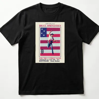 Vintage concert T-shirt featuring Bruce Springsteen and E Street Band details in red, white, blue, and black. — printed on a unisex t-shirt