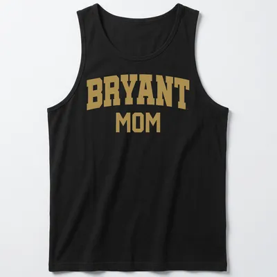 Bold collegiate Bryant Mom t-shirt in gold and white typography — printed on a tank top