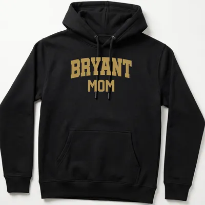 Bold collegiate Bryant Mom t-shirt in gold and white typography — printed on a unisex hoodie
