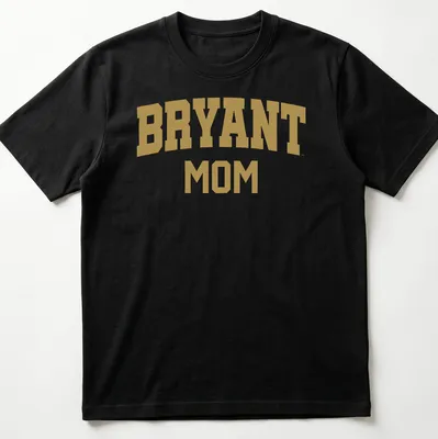 Bold collegiate Bryant Mom t-shirt in gold and white typography — printed on a unisex t-shirt