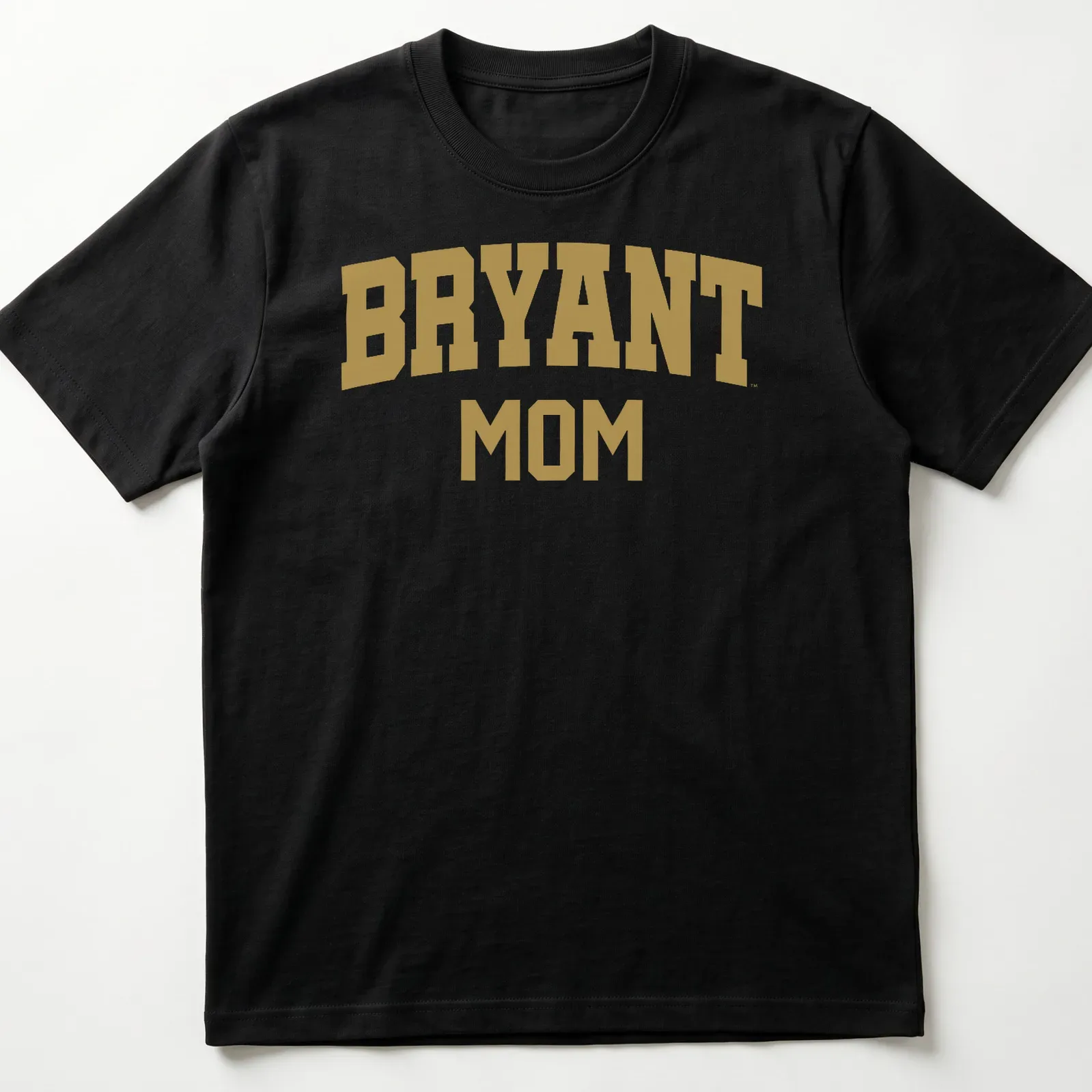 Bold collegiate Bryant Mom t-shirt in gold and white typography — printed on a unisex t-shirt