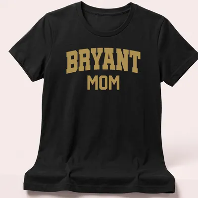Bold collegiate Bryant Mom t-shirt in gold and white typography — printed on a women's shirt