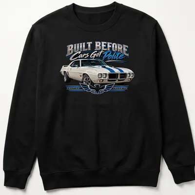 Vintage Pontiac Trans Am T-shirt featuring bold text and classic car design — printed on a unisex sweatshirt