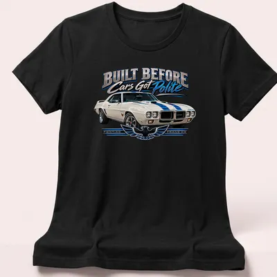 Vintage Pontiac Trans Am T-shirt featuring bold text and classic car design — printed on a women's shirt