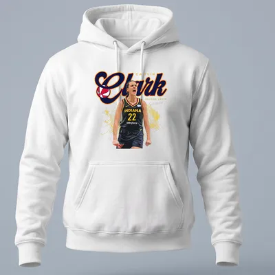 Bold graphic featuring Caitlin Clark playing basketball in red, yellow, black, and white — printed on a unisex hoodie