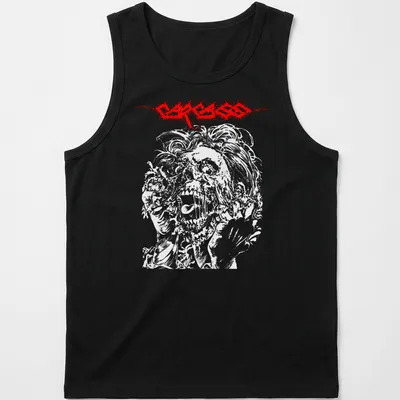 Line art horror T-shirt featuring a character and the text C R A C K in red and white — printed on a tank top