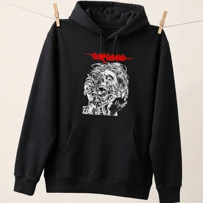 Line art horror T-shirt featuring a character and the text C R A C K in red and white — printed on a unisex hoodie