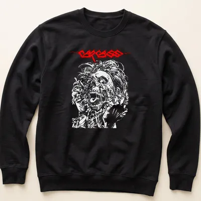 Line art horror T-shirt featuring a character and the text C R A C K in red and white — printed on a unisex sweatshirt