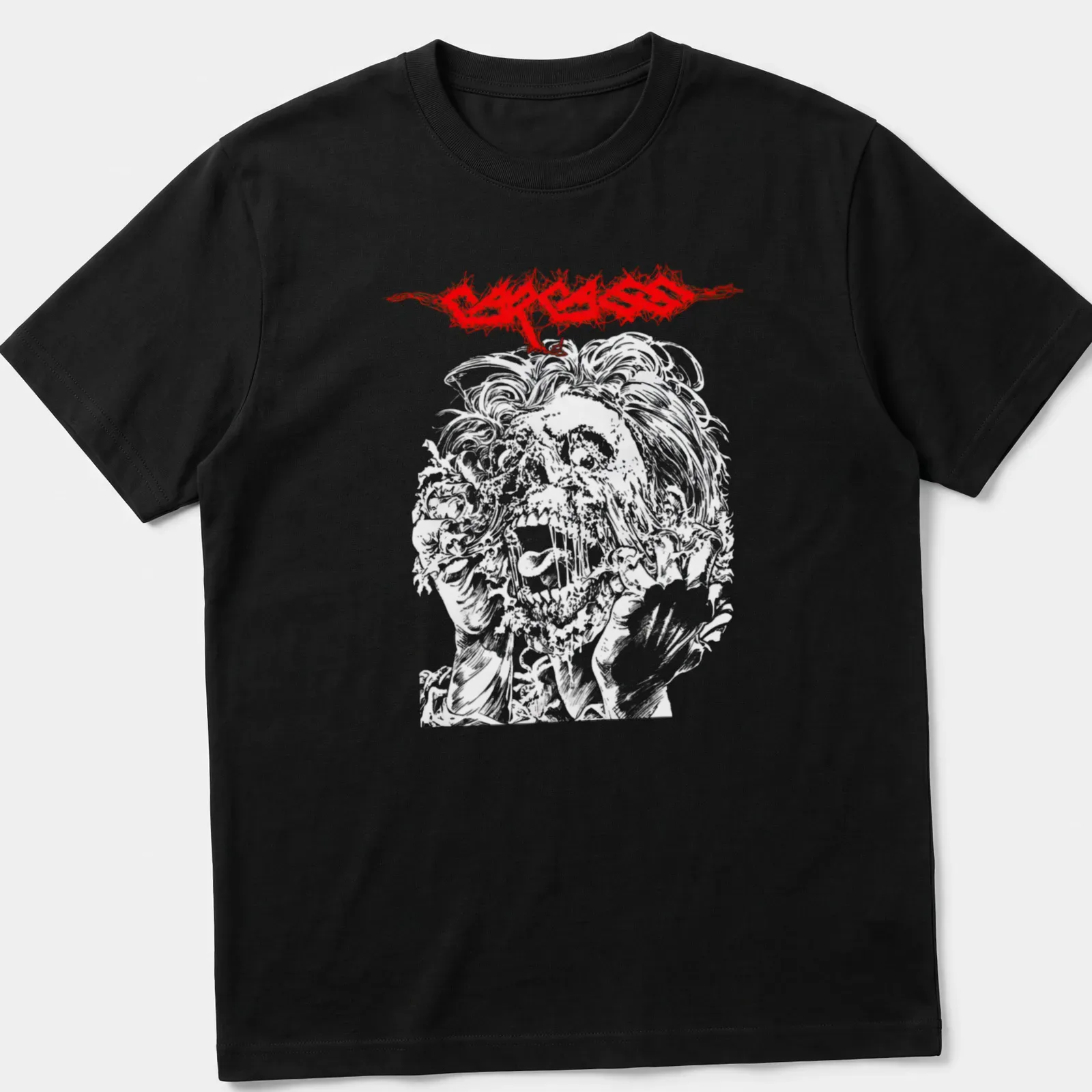 Line art horror T-shirt featuring a character and the text C R A C K in red and white — printed on a unisex t-shirt